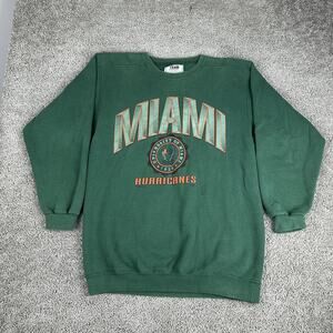 Vintage Miami Hurricanes Sweatshirt Mens Large Green NCAA Football Crewneck 90s